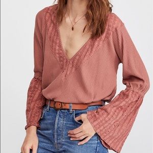 *SOLD* Free People Coral V-Neck Flare Sleeve Top